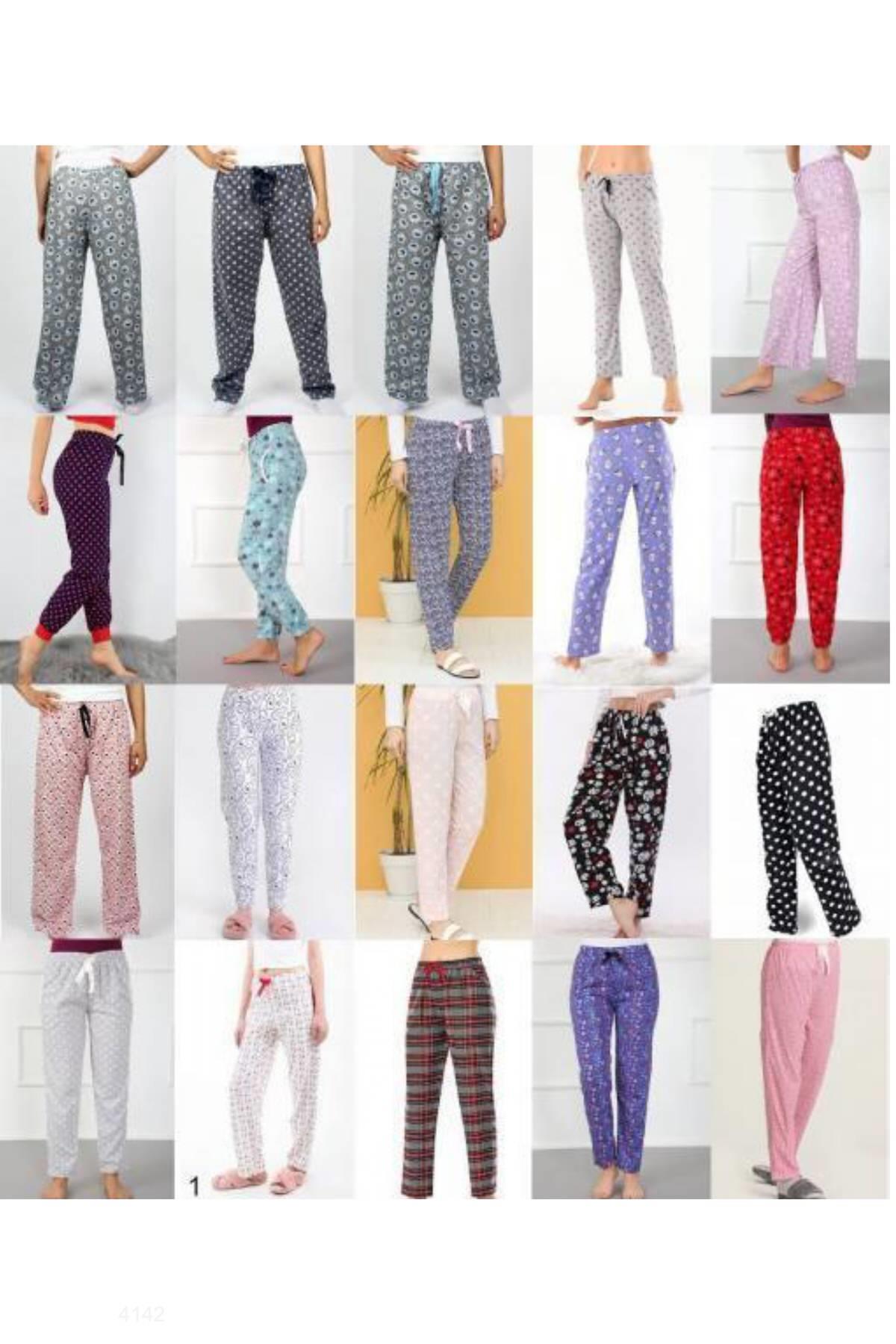 Kadın Fiyonklu Alt Pijama - Karışık Renk