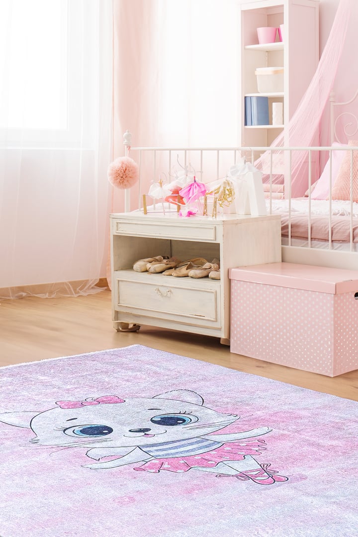 Alpina Home Lavin Balerin Kedi Figürlü Yıkanabilir Dokuma Taban Çocuk Odası Kilimi