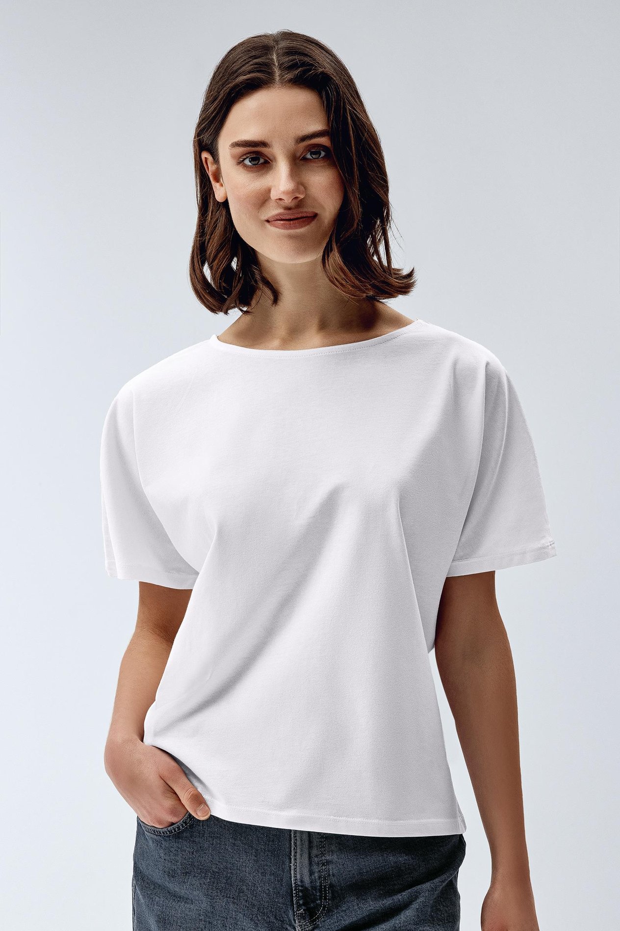 Brix 3514 Beyaz Renk Kadın Yarasa Kol T-Shirt