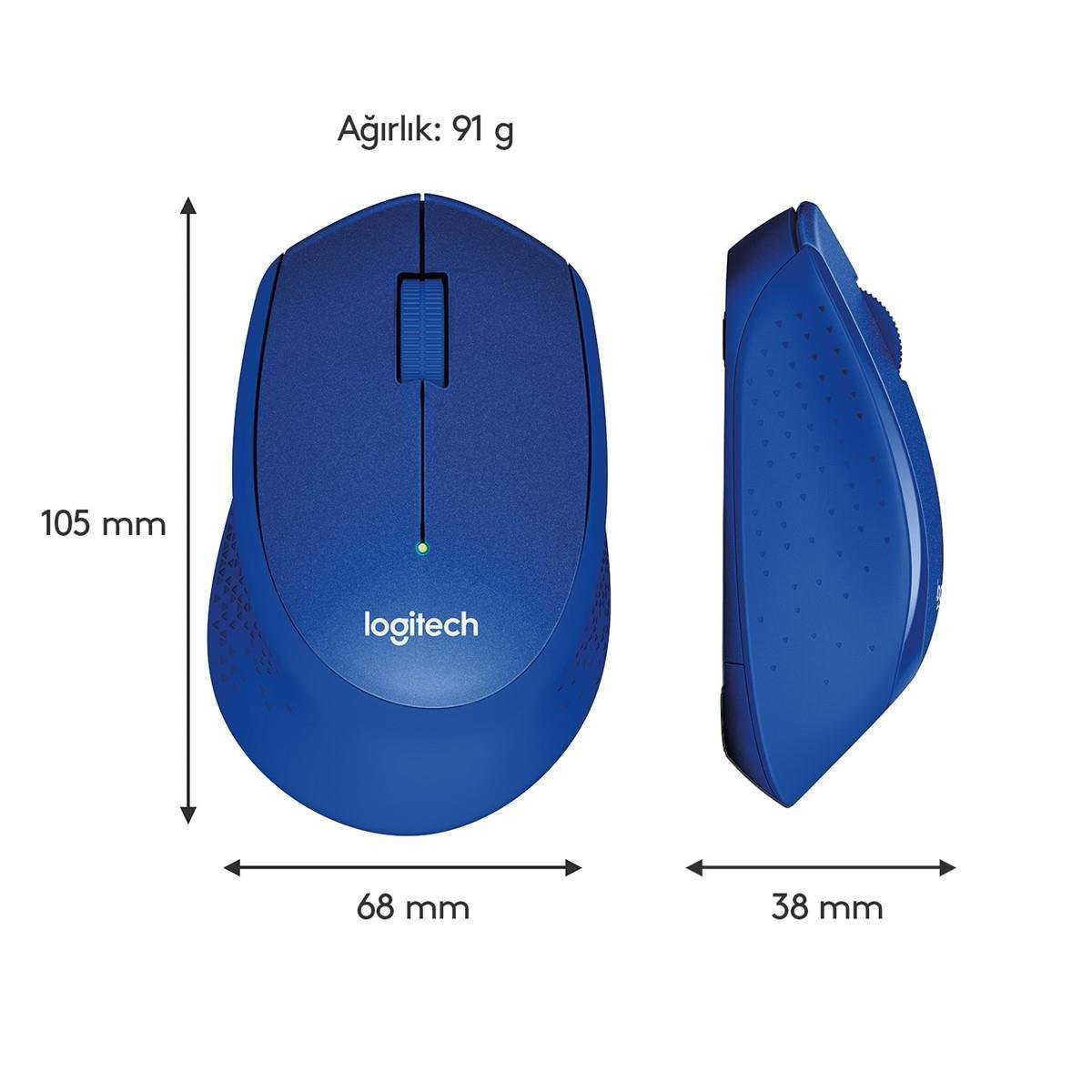 Logıtech M330 Sessiz Kablosuz Optik Mouse-Mavi 910-004910
