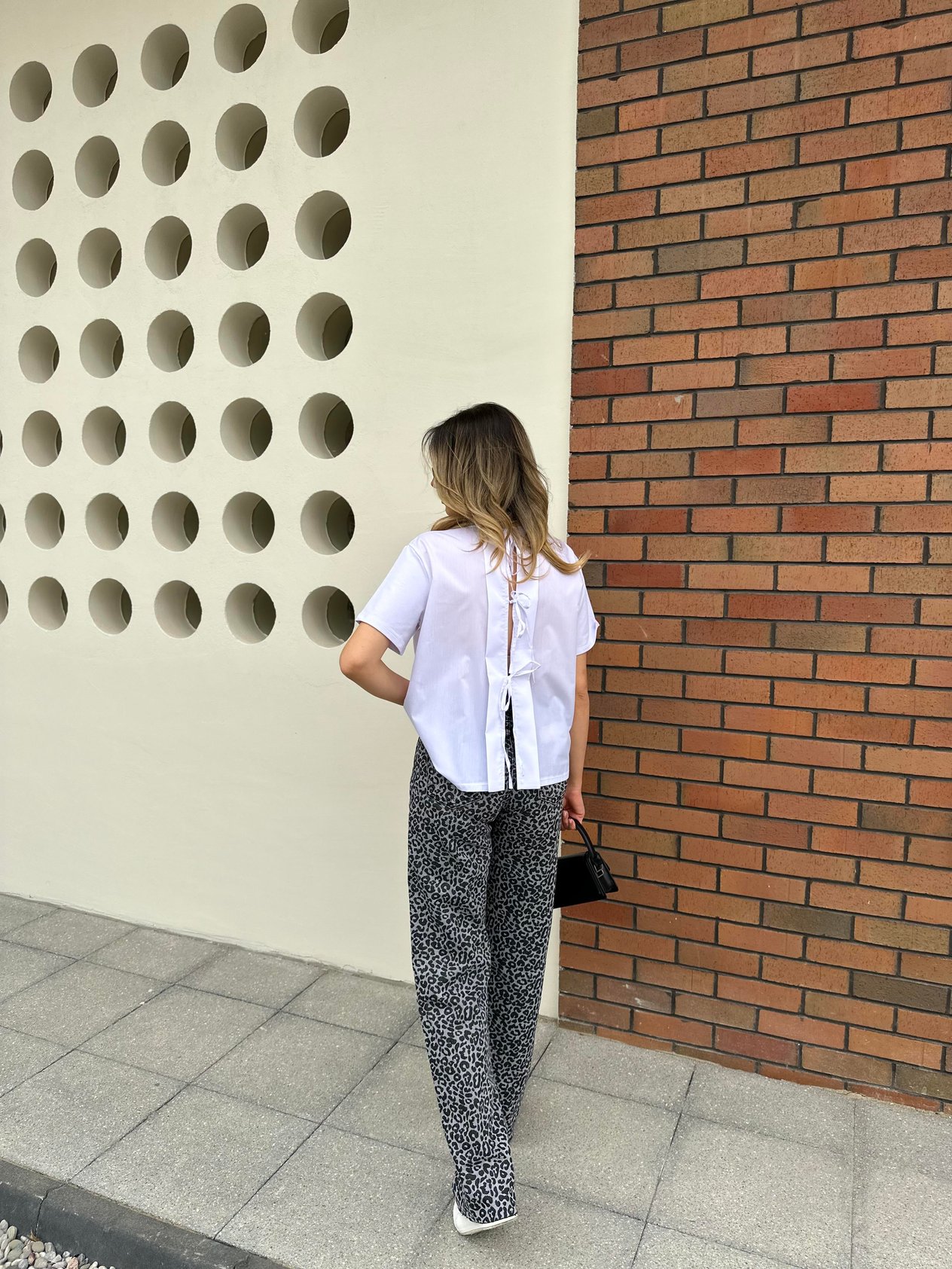 Gri Leopar Desenli Straight Jean
