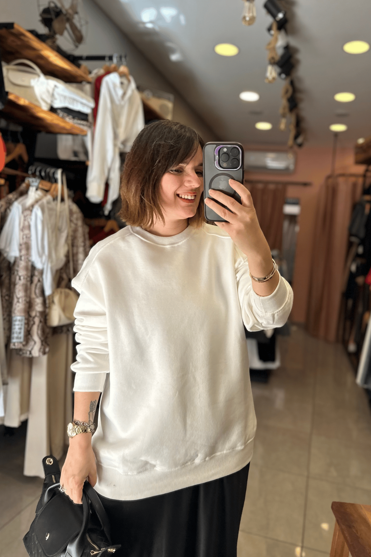 Şardonlu Bisiklet Yaka Sweat _BEYAZ