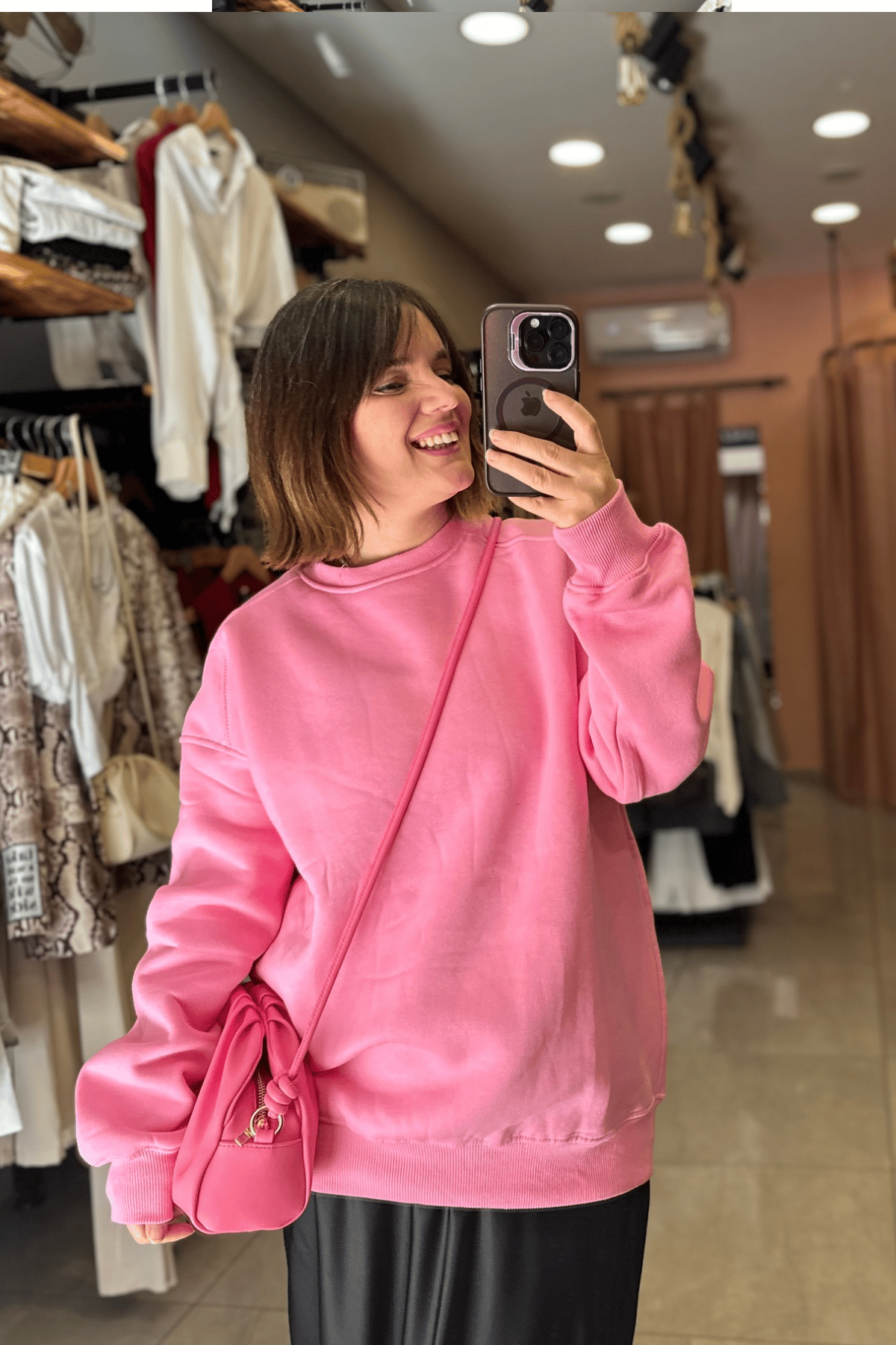 Şardonlu Bisiklet Yaka Sweat - PEMBE