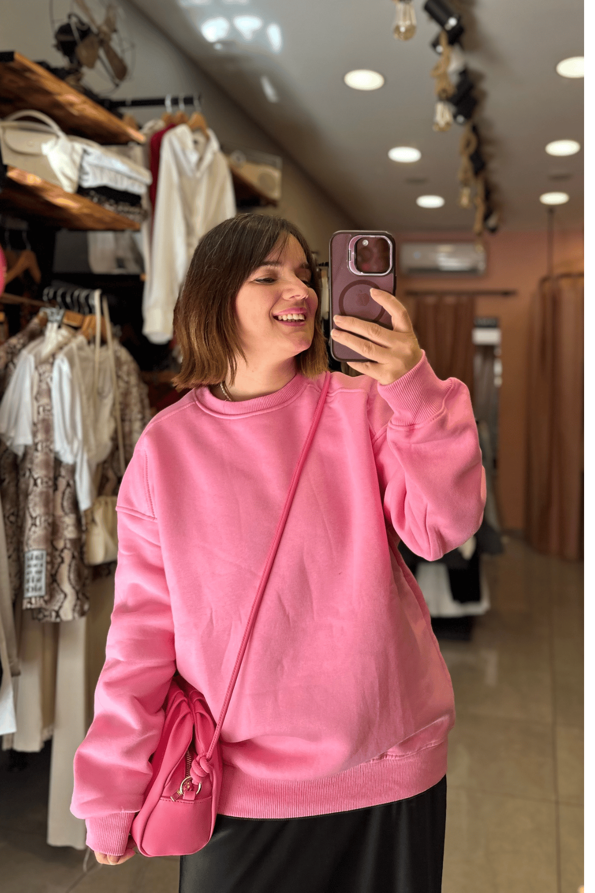 Şardonlu Bisiklet Yaka Sweat - PEMBE