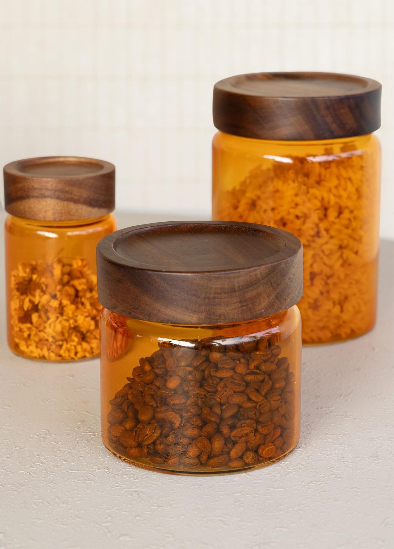 Kavanoz The Mia Akasya Yuvarlak Cam Kavanoz Seti Amber 6 Parça