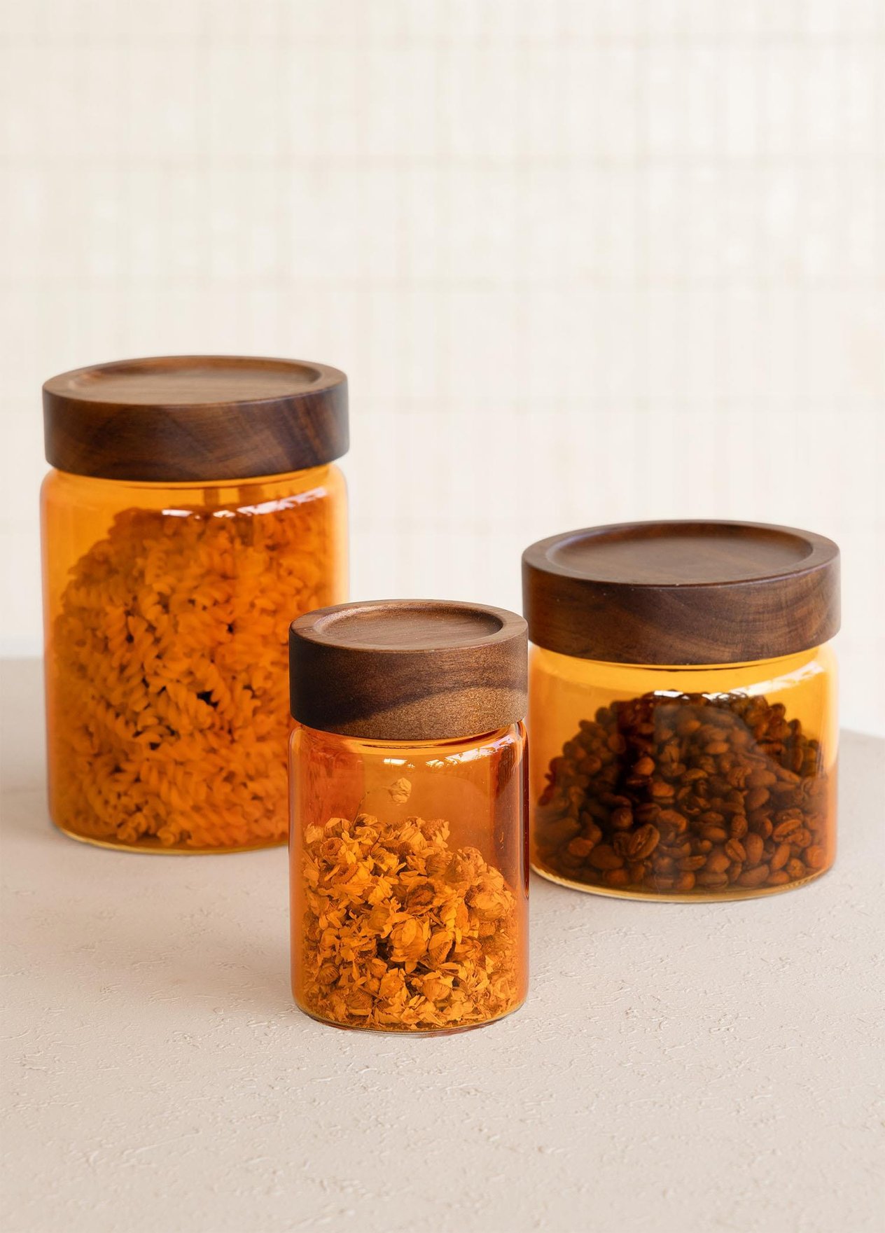 Kavanoz The Mia Akasya Yuvarlak Cam Kavanoz Seti Amber 6 Parça