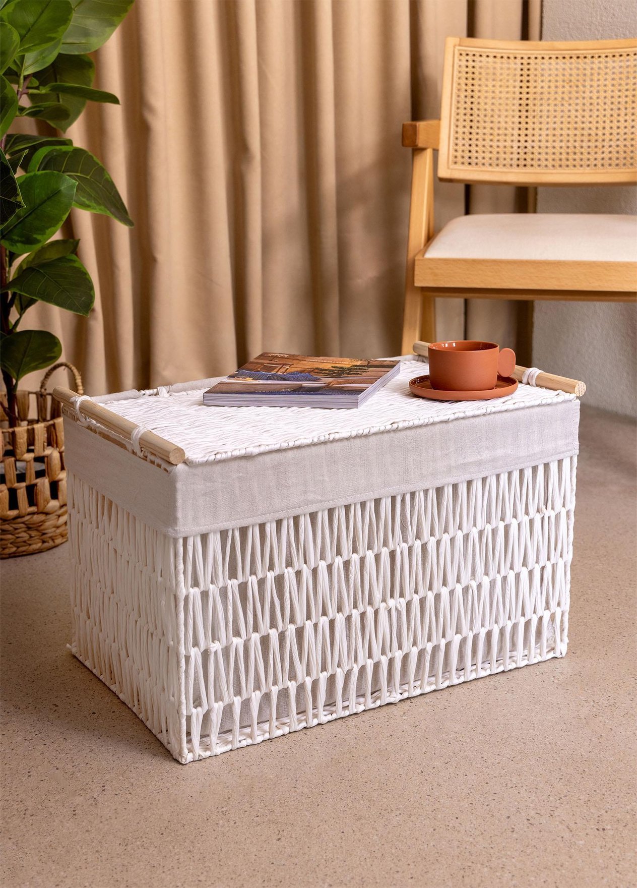 Sepet The Mia Cesta Hasır Organizer Sepet Beyaz 57x36x37 cm