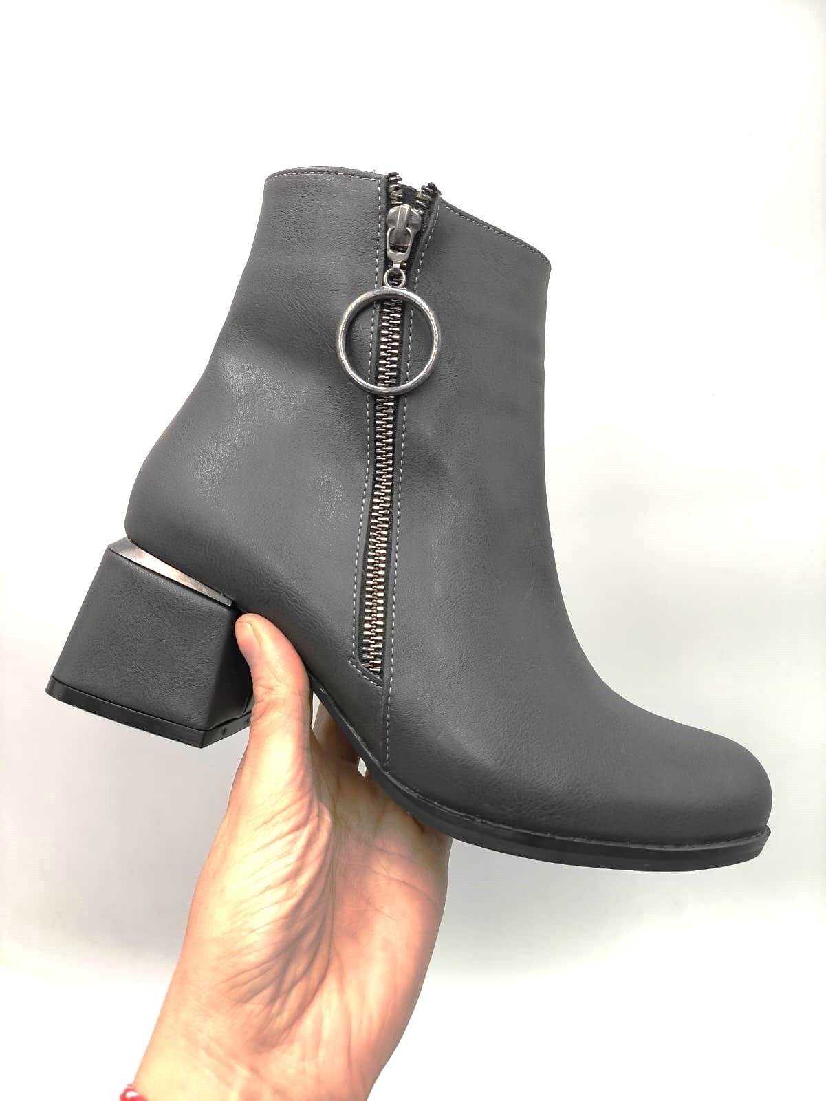 Fermuarlı Kadın Füme Topuklu Bootie Topuklu Ayakkabı