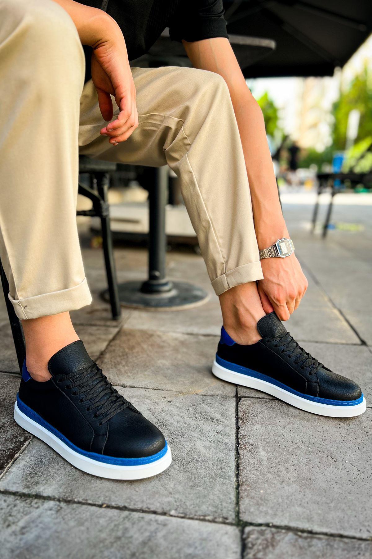 umitarafal CH979 Santoni GBT Spor Erkek Ayakkabı SIYAH/MAVI