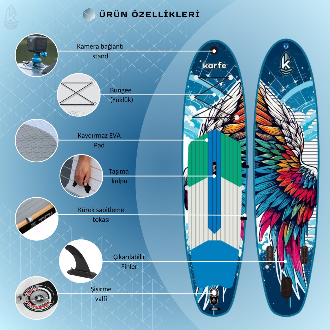 Angel Wing - 11' (335cm) SUP Şişme Kürek Sörfü - Stand Up Paddle Board - Tüm Ekipmanlar Pakete Dahildir.