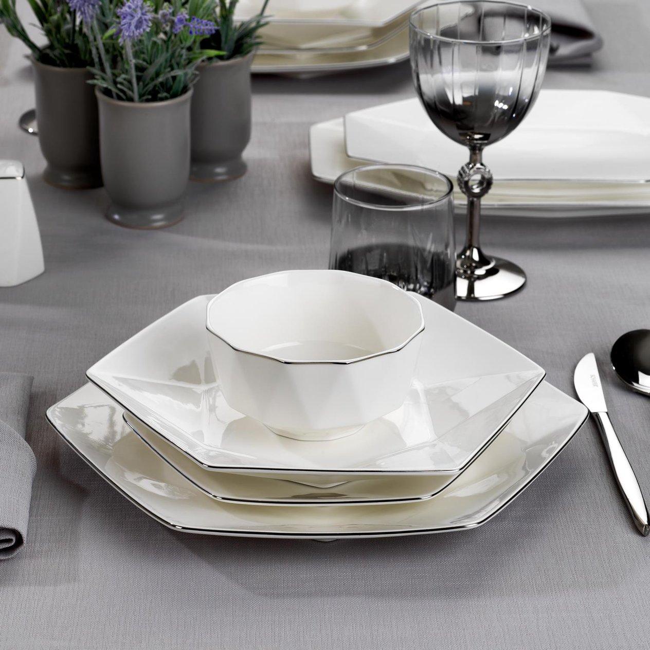 Schafer Hexa Yemek Takımı 56 Parça-Platin