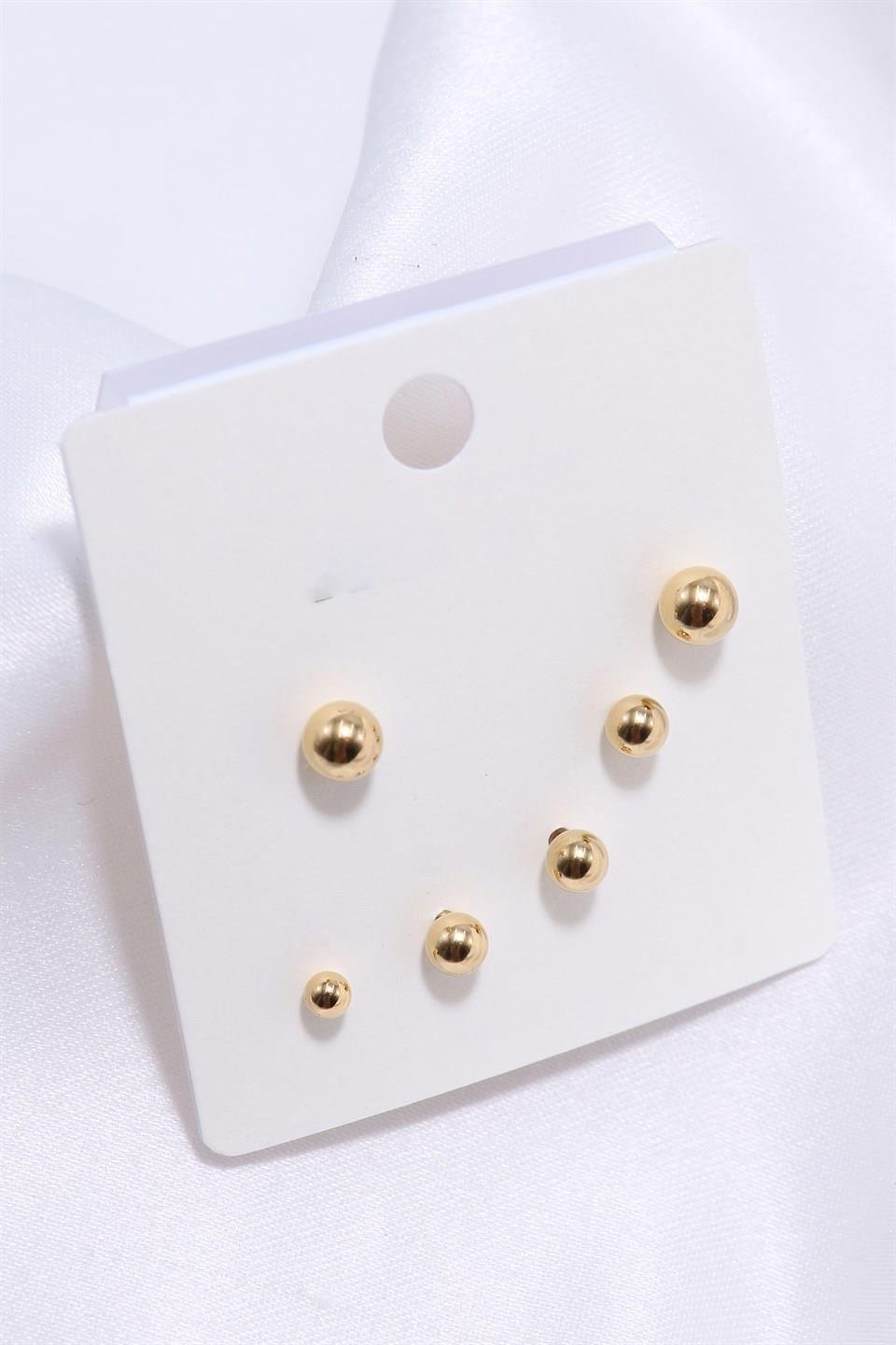 Altın Sarısı Renkli Mini Top Motifli Çelik 6'lı Küpe Seti (Tragus)