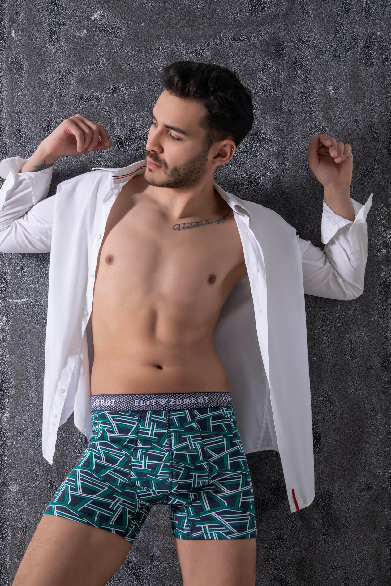 Erkek Desenli Likralı Boxer 3'Lü Paket Baklava Lastikli