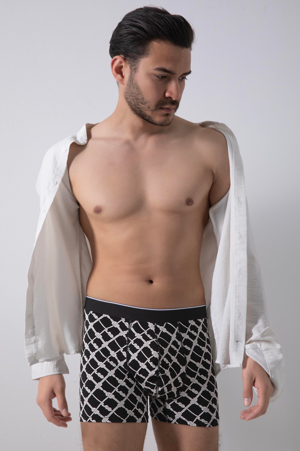 1413'Lü Desenli Boxer&Düz lastikliELİT ZÜMRÜTErkek Düz Lastikli Pamuklu Desenli Boxer 3'Lü Paket