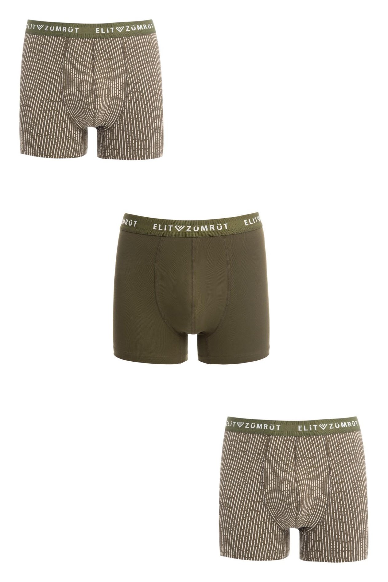 953'Lü Desenli Boxer&Yazılı LastikliELİT ZÜMRÜTErkek Pamuklu Likralı Desenli Boxer Yazılı Lastikli 3'Lü Paket