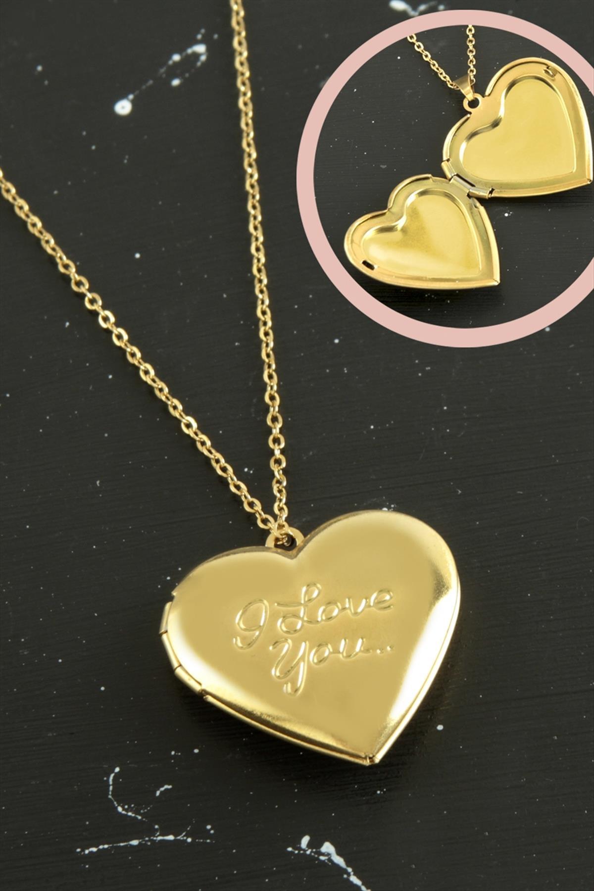 I Love You Kalp Kapaklı Çelik Kolye