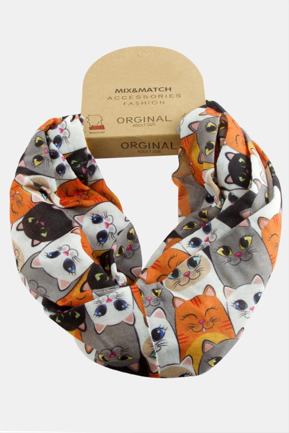 Kedi Desenli Bandana Boyunluk