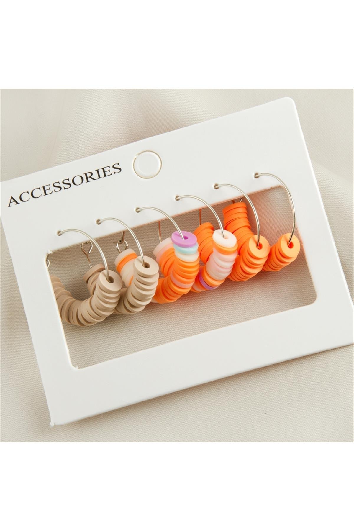 6 Adet Fimo Boncuk Halka Küpe 2 cm