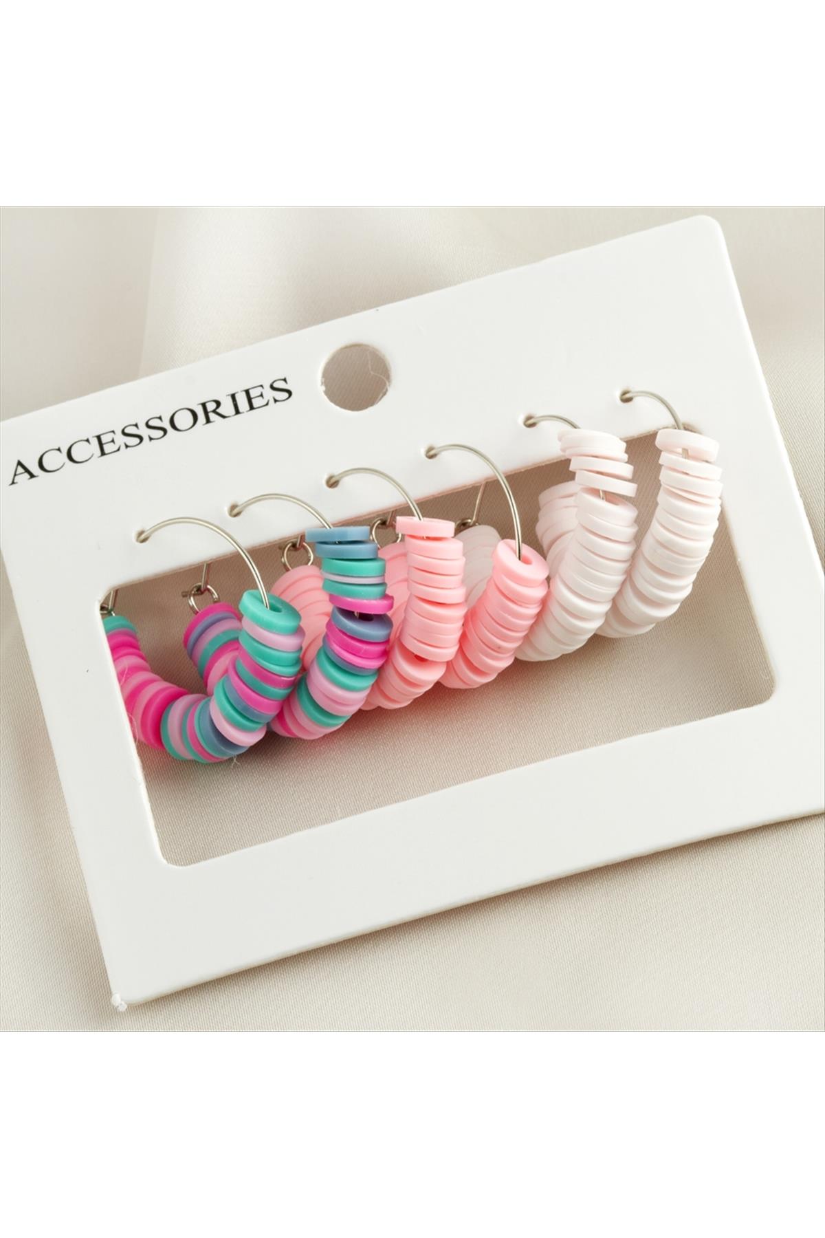 6 Adet Fimo Boncuk Halka Küpe 2 cm