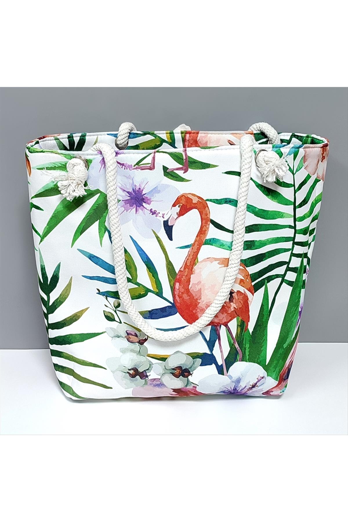 Flamingo Desenli Plaj Çantası
