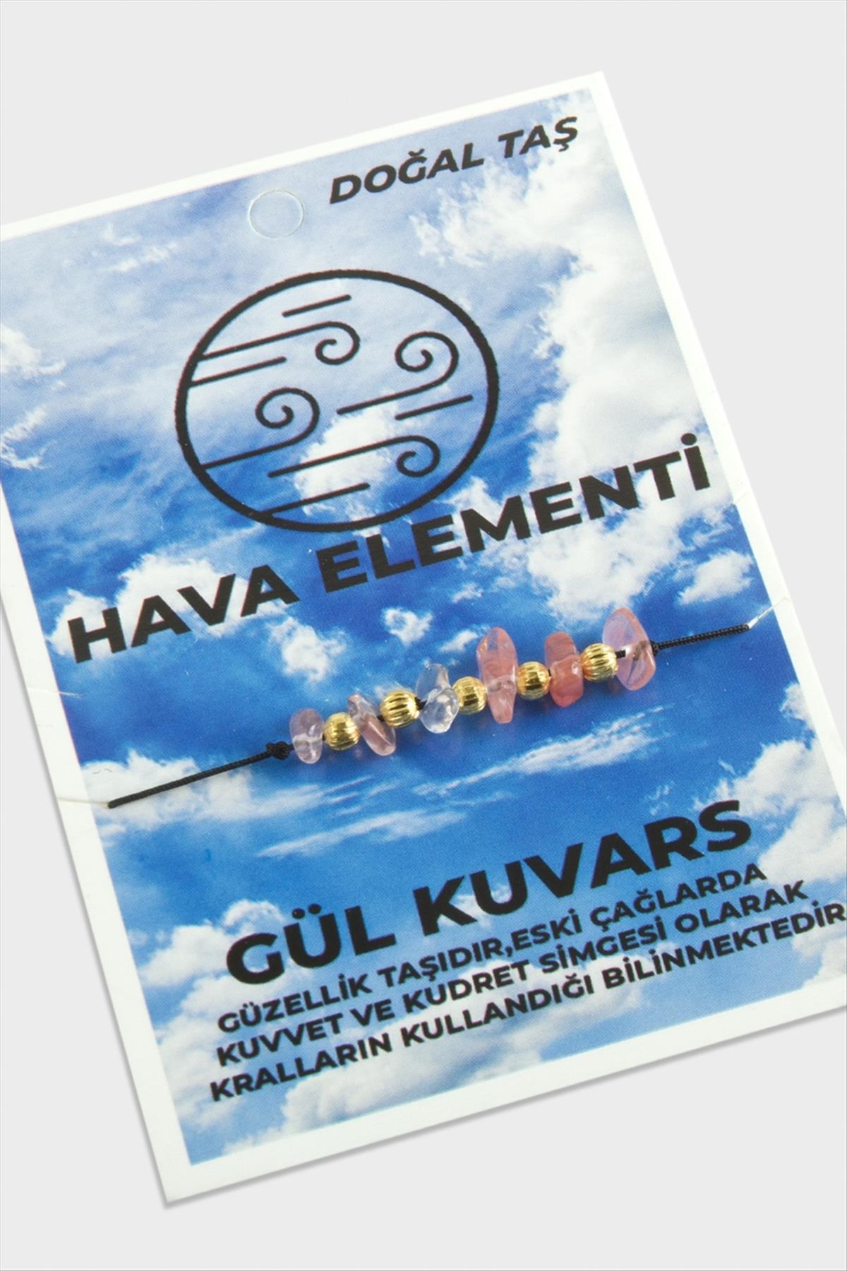 Hava Elementi Gül Kuvars Doğaltaşlı İp Bileklik