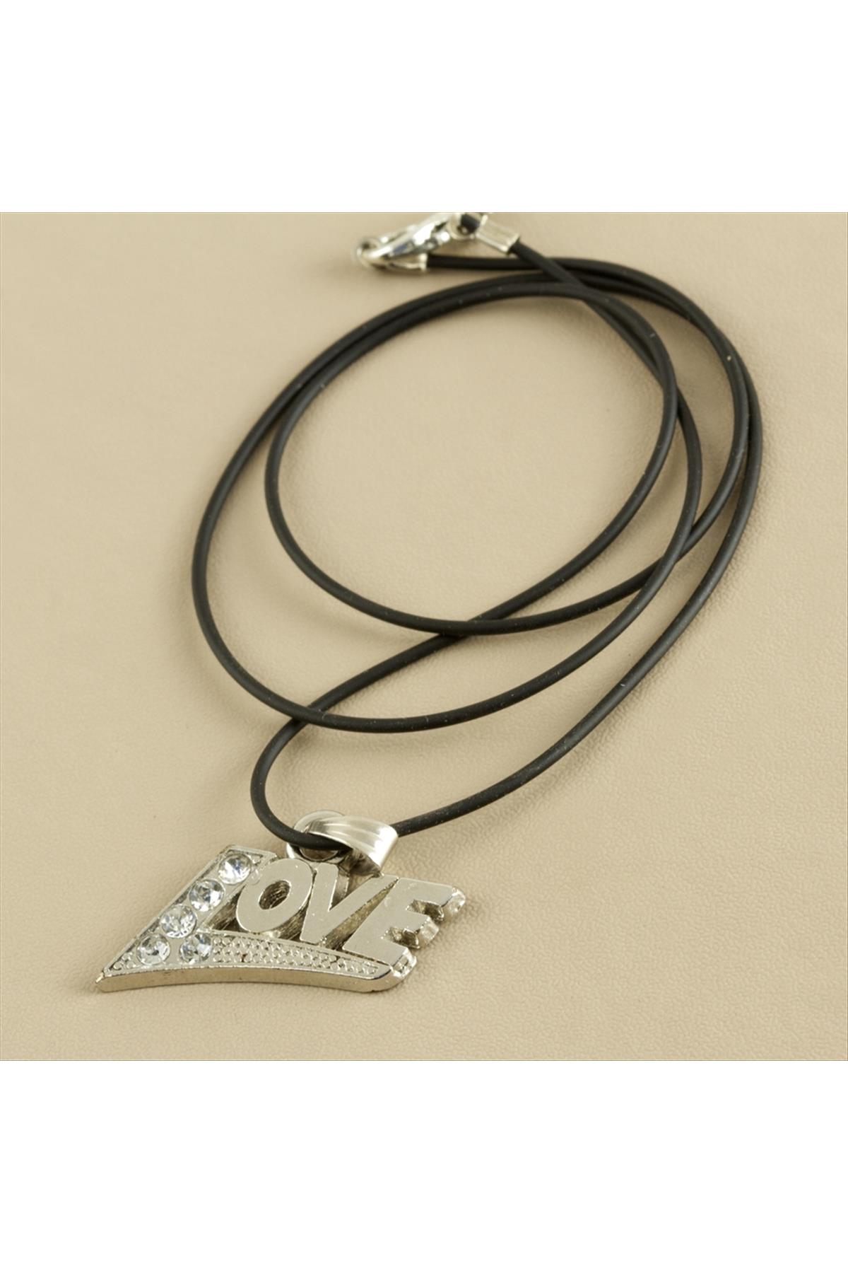 Love Yazılı Metal Vinlex Deri Kolye