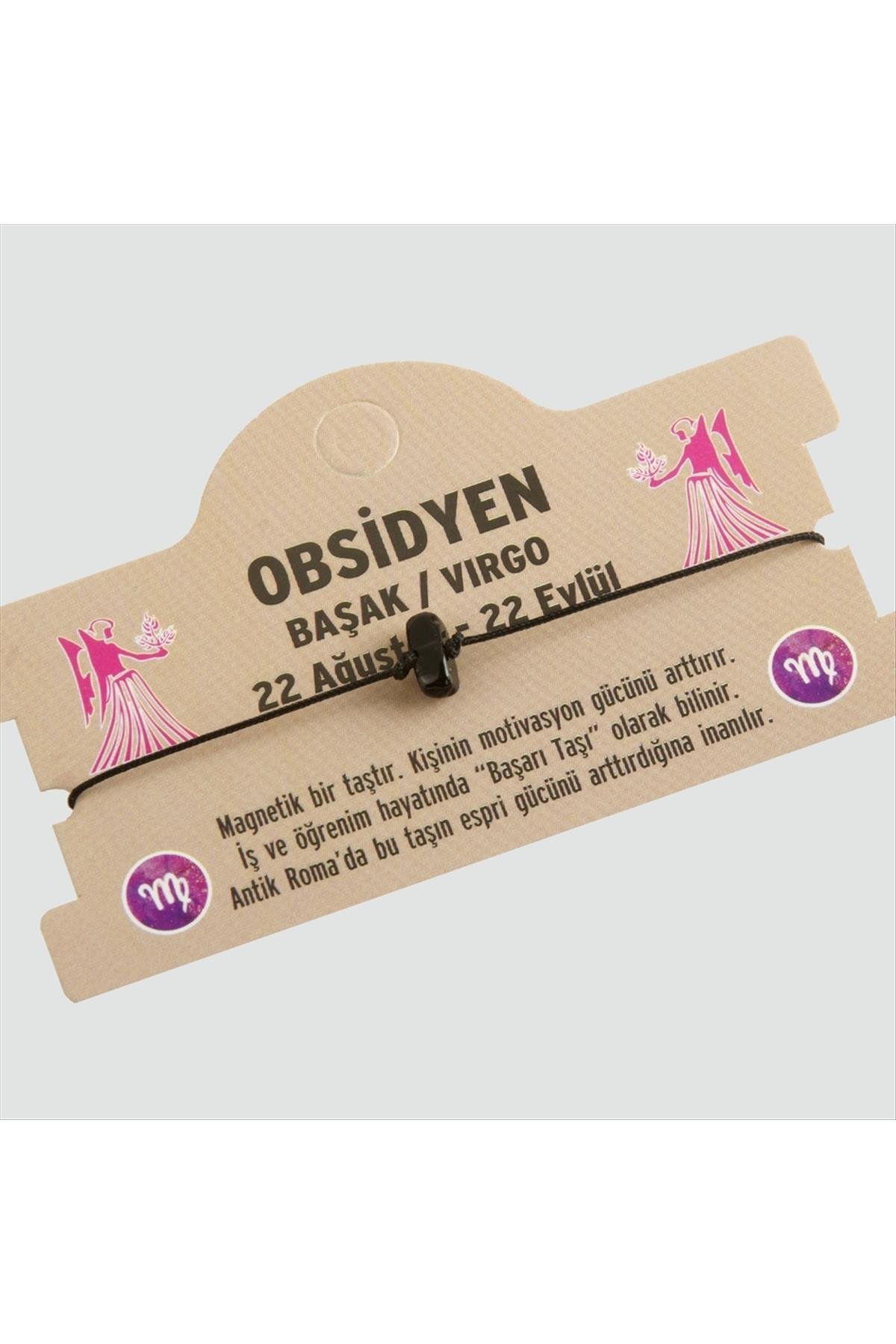 Obsidyen Doğal Taşlı Başak Burç Bileklik