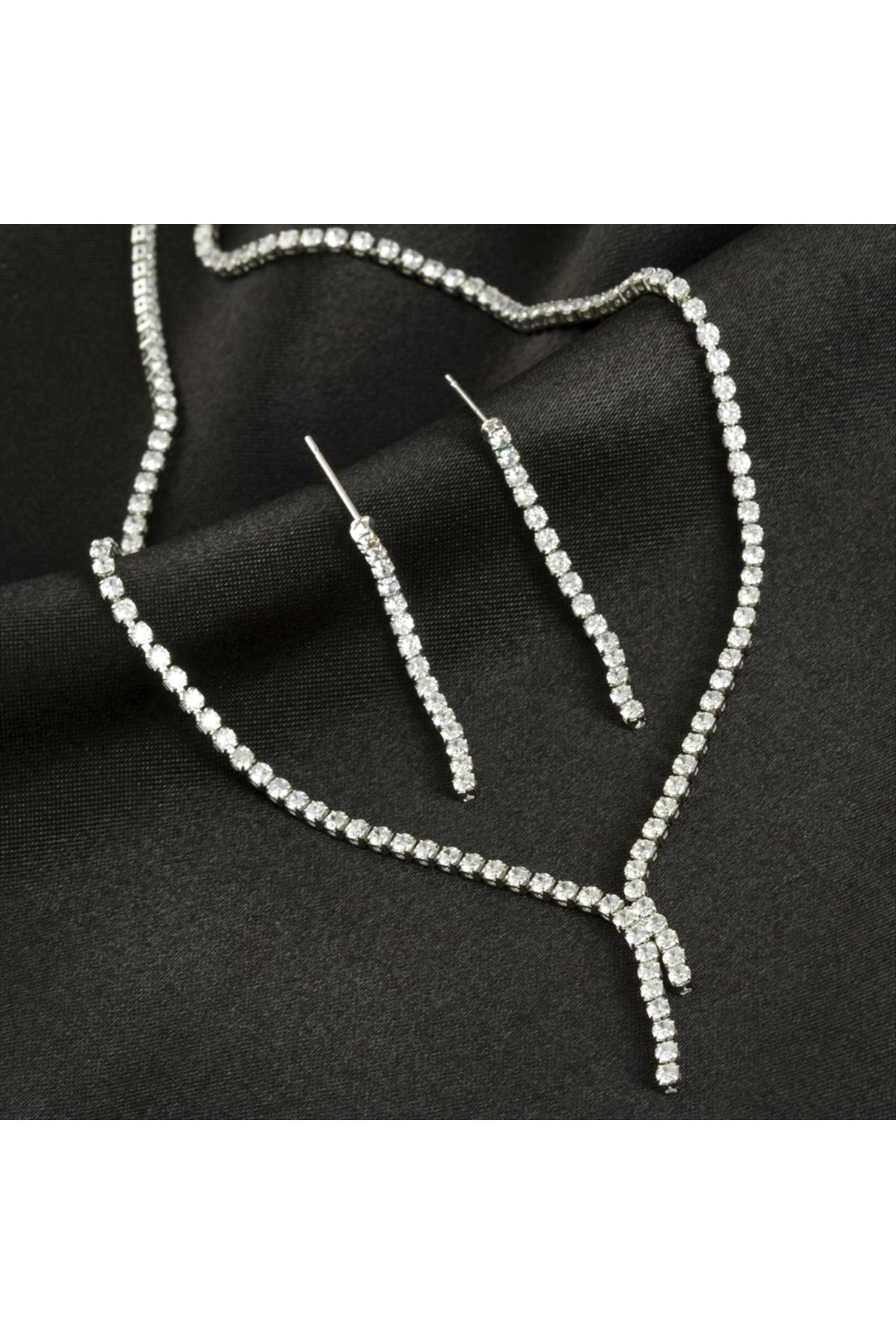 Tamtur Zirkon Taşlı Lüks Kararmaz Set Kolye 3 mm