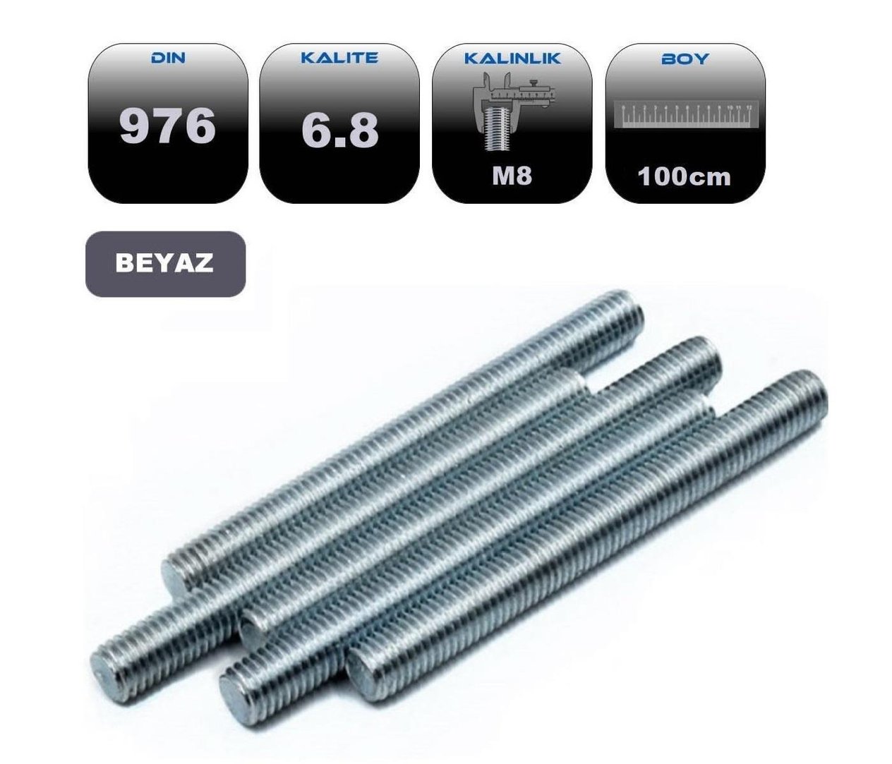 15990   M08 BEYAZ GİJON CİVATA 1m - TİJ - SAPLAMA