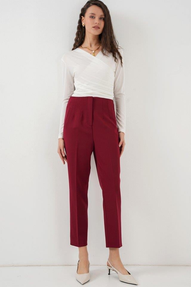 6650 Yüksek Bel Kumaş Pantolon - Bordo