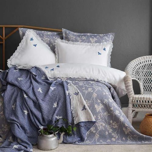 Apricitas  Timeless Prime Set Albatros İndigo Çift Kişilik%100 Pamuk Battaniyeli Nevresim Takımı