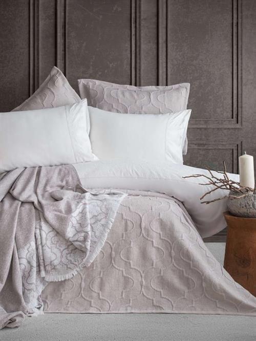 Apricitas Timeless Prime Set Serene Gri Çift Kişilik Battaniyeli %100 Pamuk Nevresim Takımı