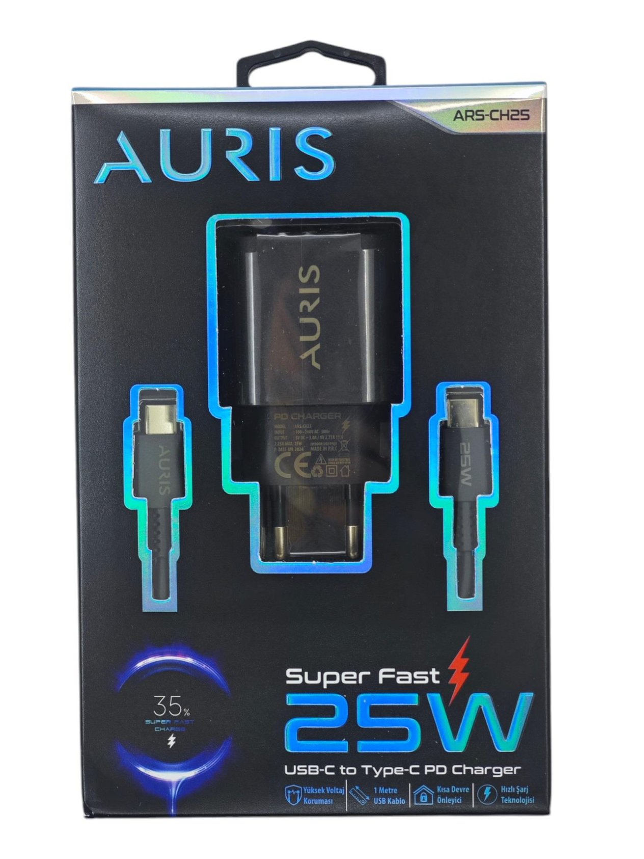 ARS-CH25   Auris USB-C Type-C PD 25W Super Hizli Şarj Aleti