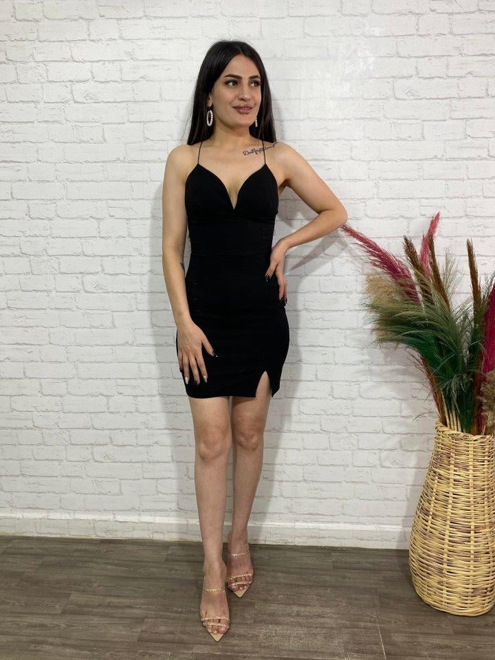 Kadın Derin V Yaka Sırt Dekolteli Fırsat Ürün Mini Elbise