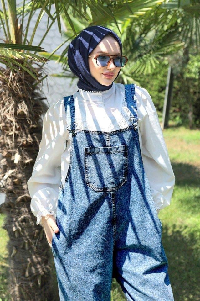 Kot Tulum Bahçıvan Salopet Mavi Uzun Denim Salopet