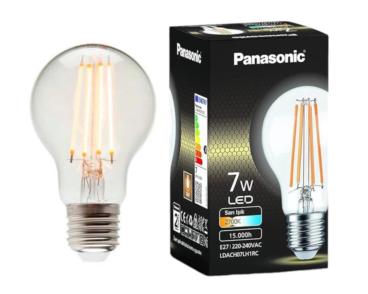 LDACH07LH1RC   PANASONİC E27-7W LED FLAMENT AMPUL - Sarı Işık