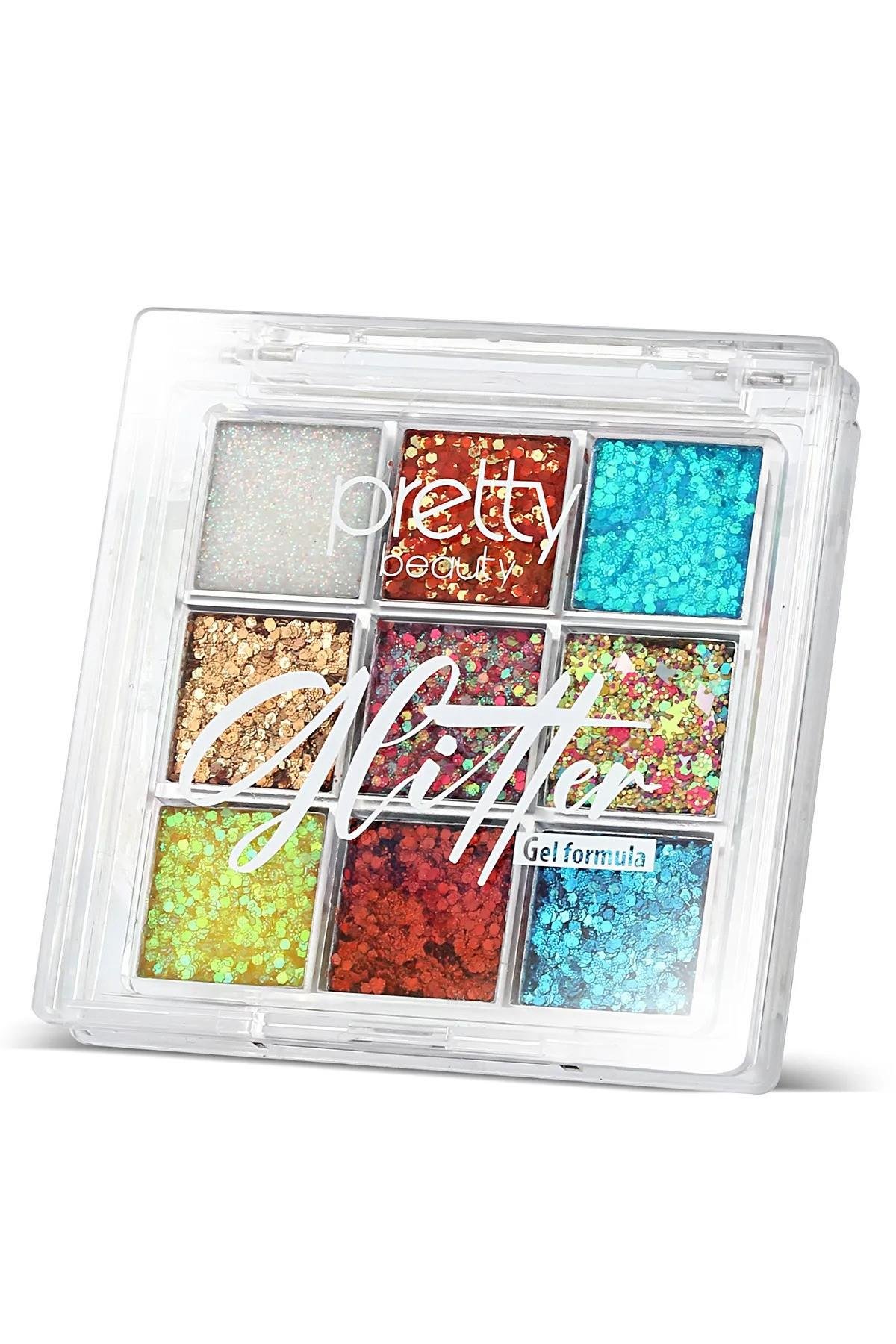 Pretty Beauty 9 Lu Glitter Simli Gel Formüllü Far