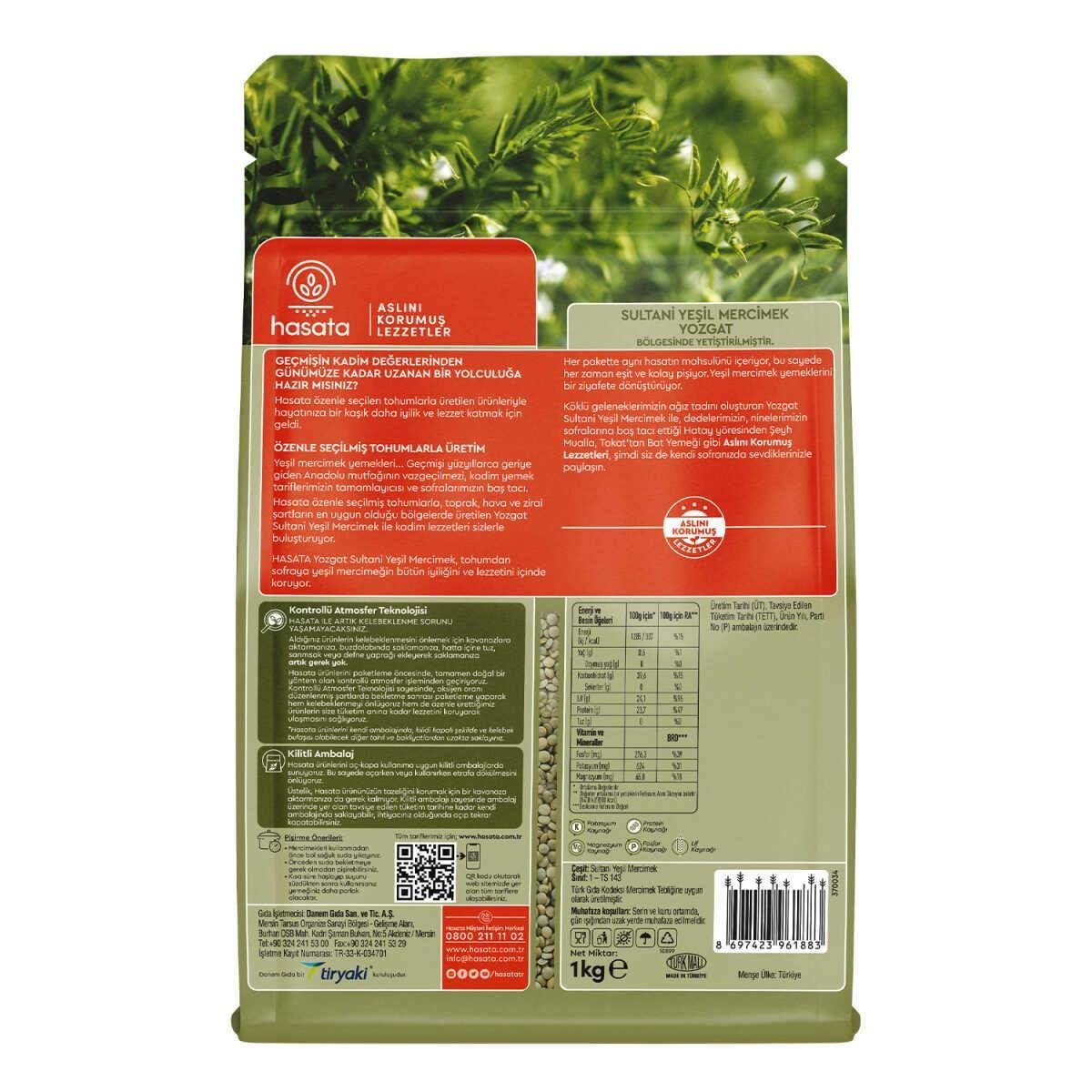 Hasata Yozgat Sultani Yeşil Mercimek 1000 gr