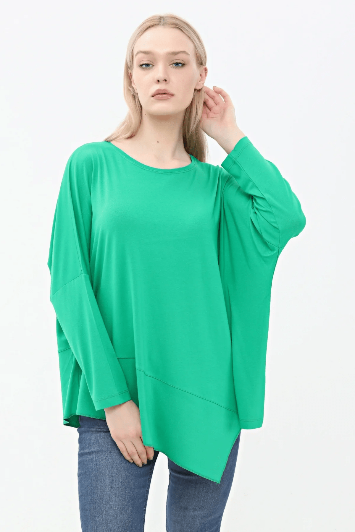 Asimetrik Basic Bluz Yeşil