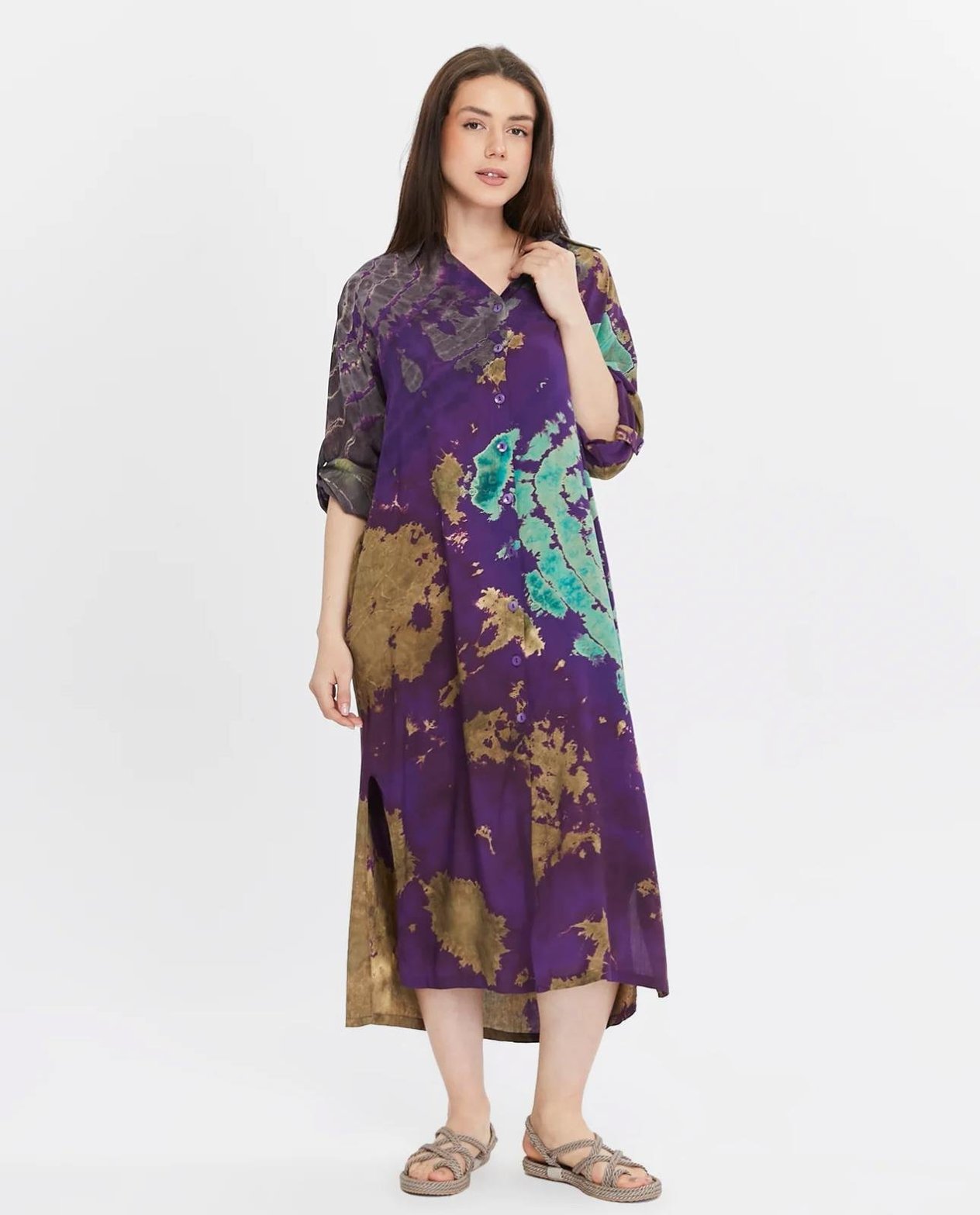 Batik Gömlek Elbise Mor