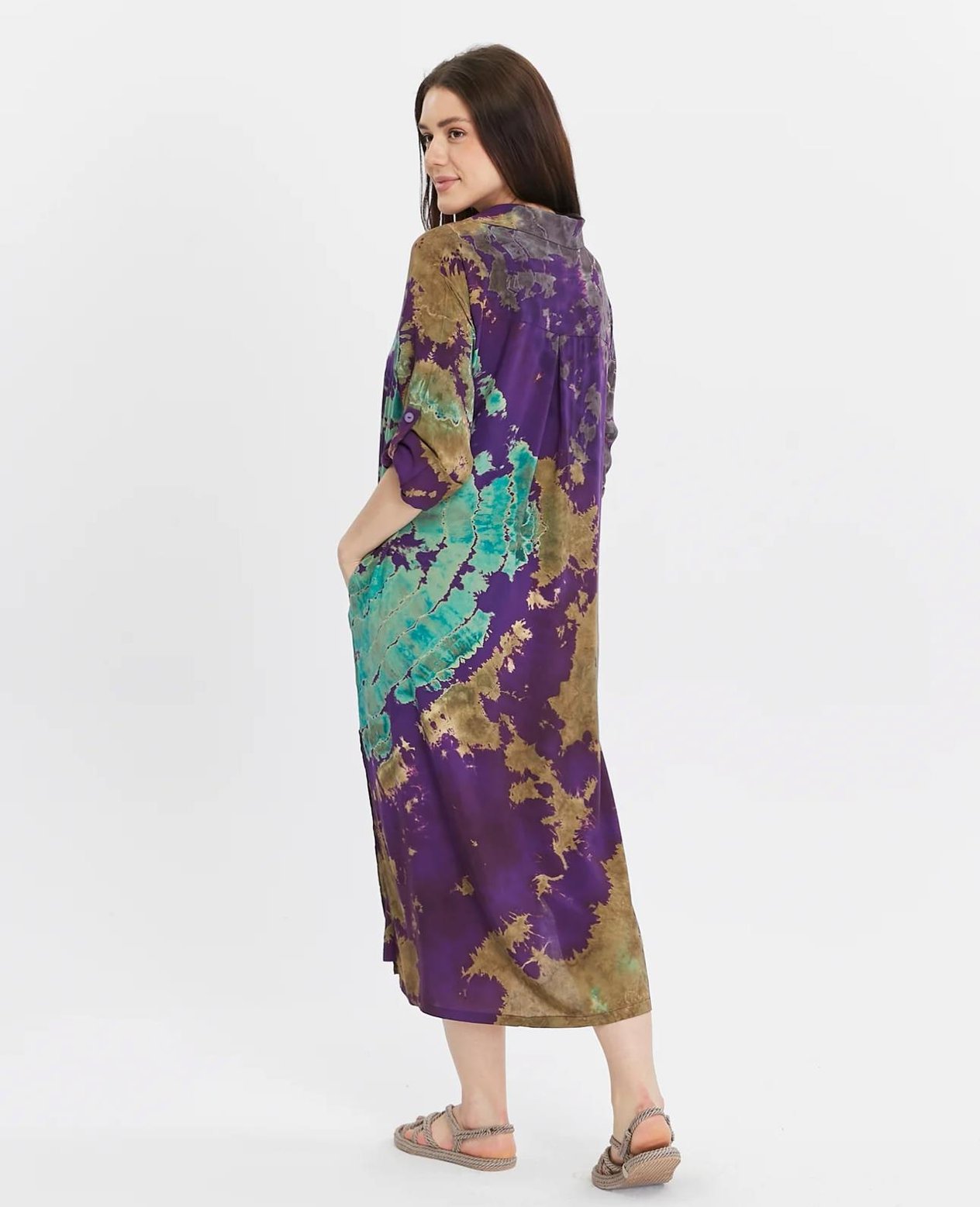 Batik Gömlek Elbise Mor
