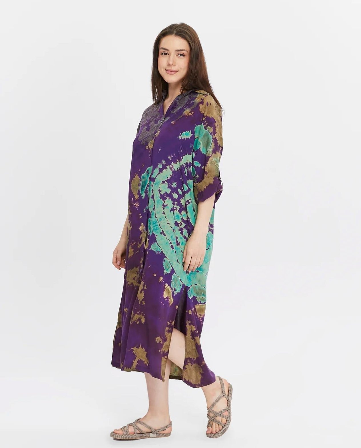 Batik Gömlek Elbise Mor