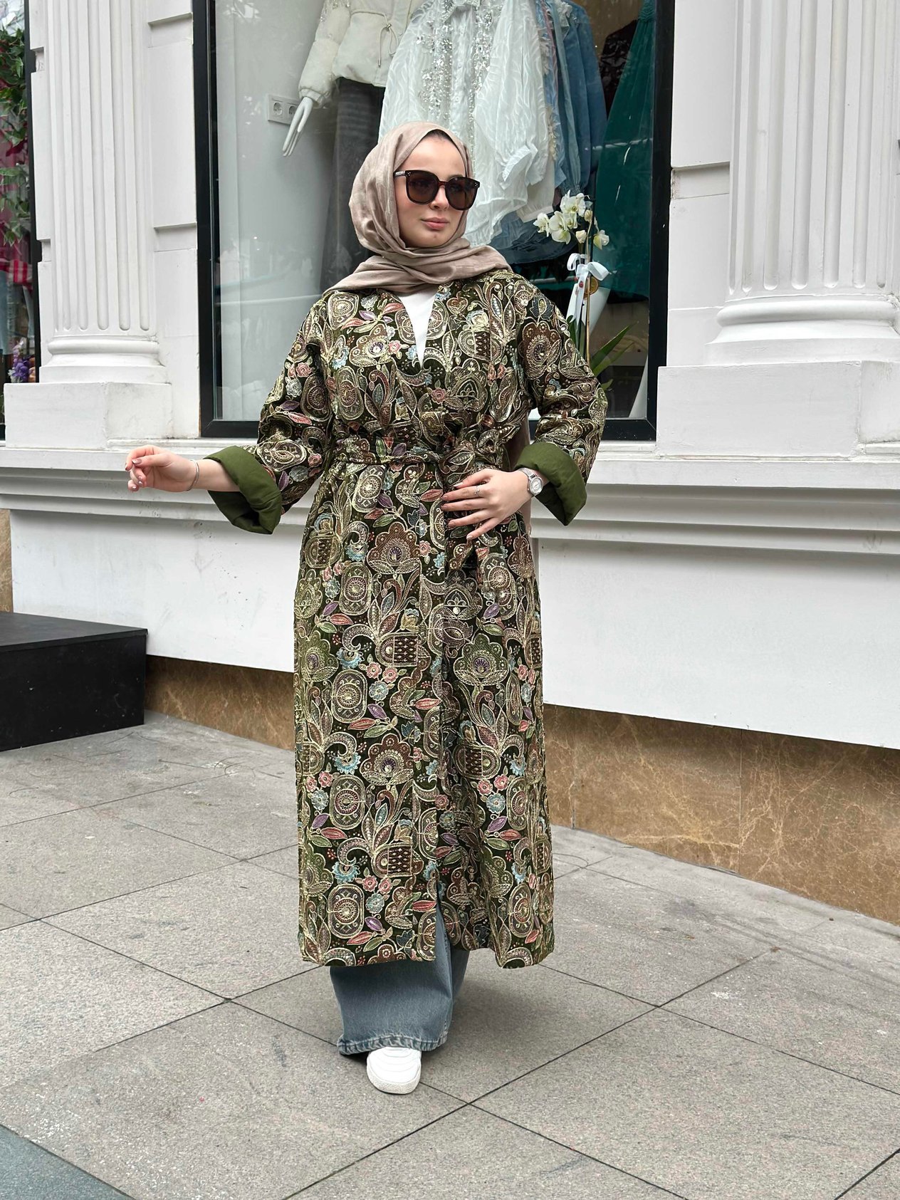 Nakış Detaylı İthal Kaftan Yeşil