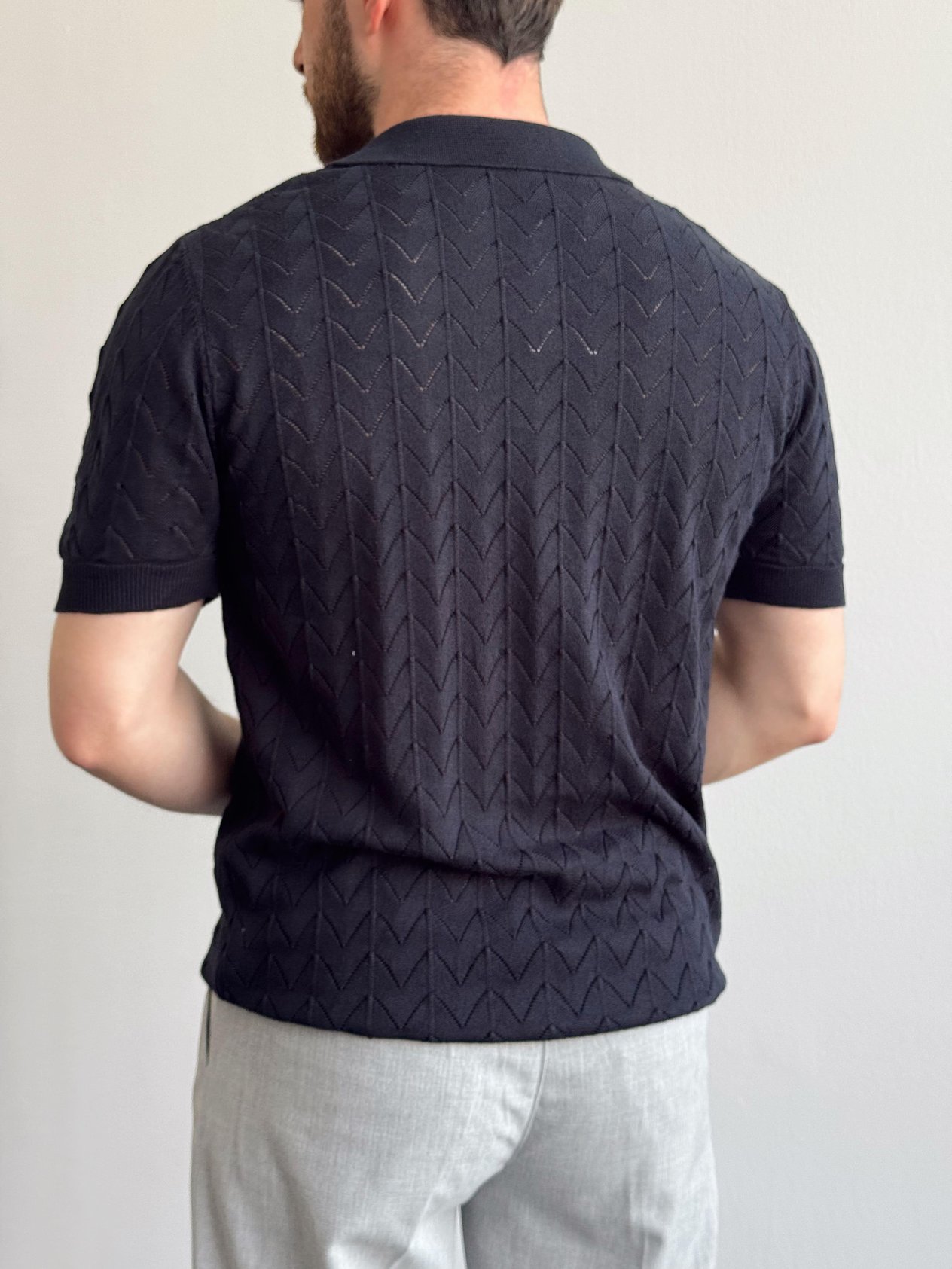Erkek Eşsiz Detaylar Monaco Stil Örgü Polo Yaka Triko T-Shirt-Lacivert(E1397)Ketench