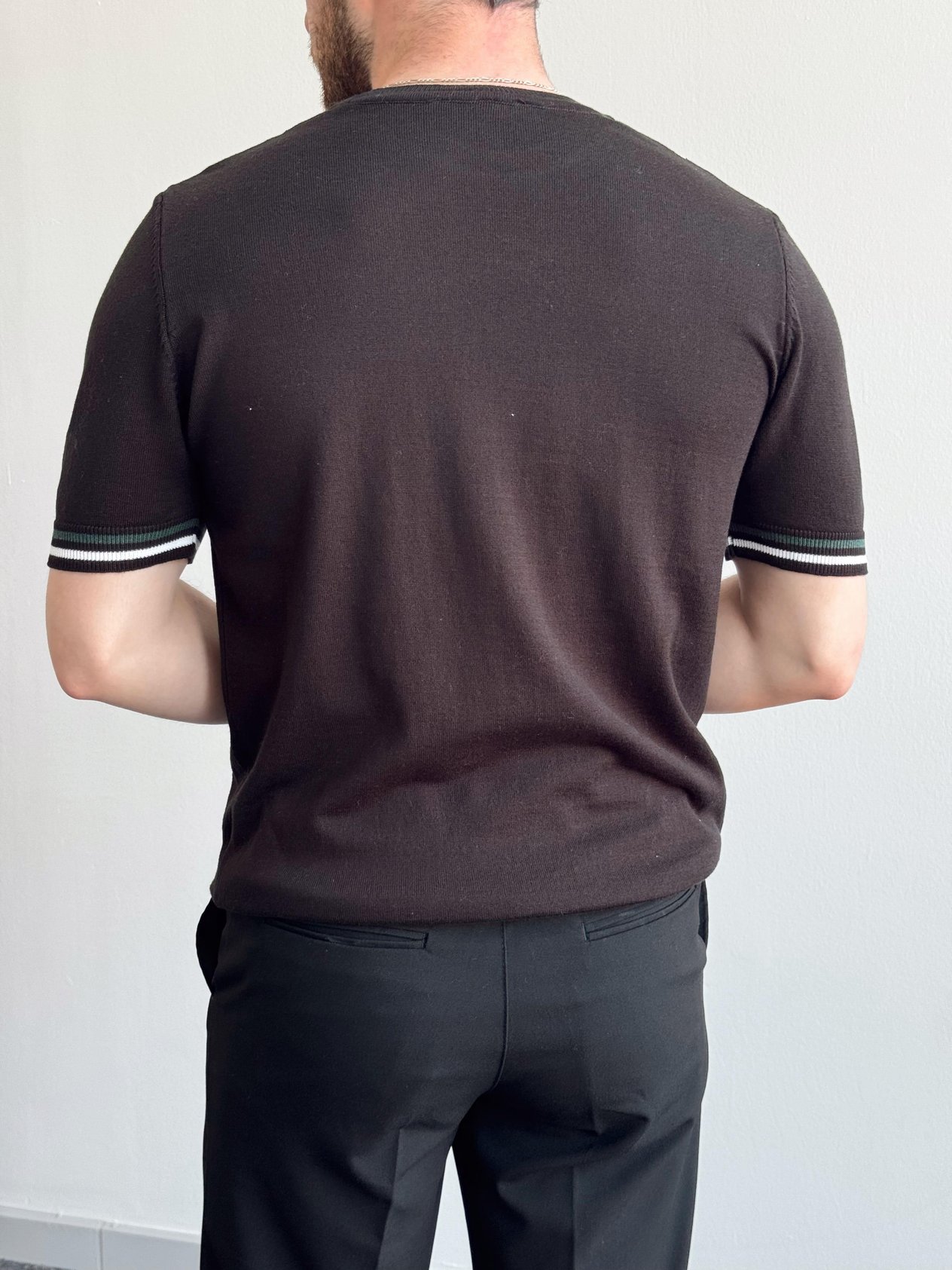 Erkek Minimal Ve Şık Stil Desen Detay Bisiklet Yaka Triko T-Shirt-Siyah(E1404)Ketench