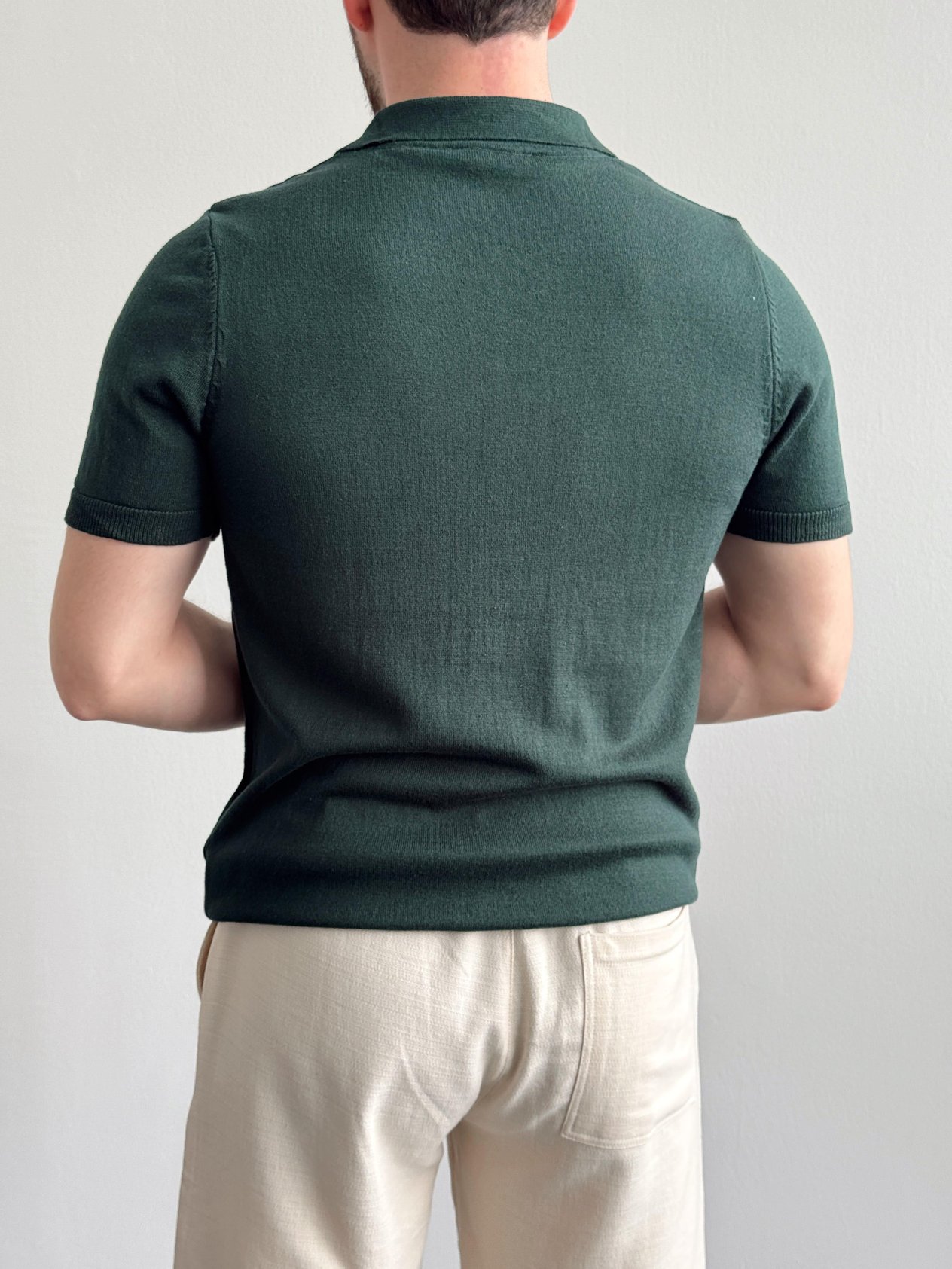 Erkek Özel Koleksiyon %100 Dokuma Pamuk Yıkamalı Fermuar Detaylı Triko T-Shirt-Yeşil(E1308)Ketench