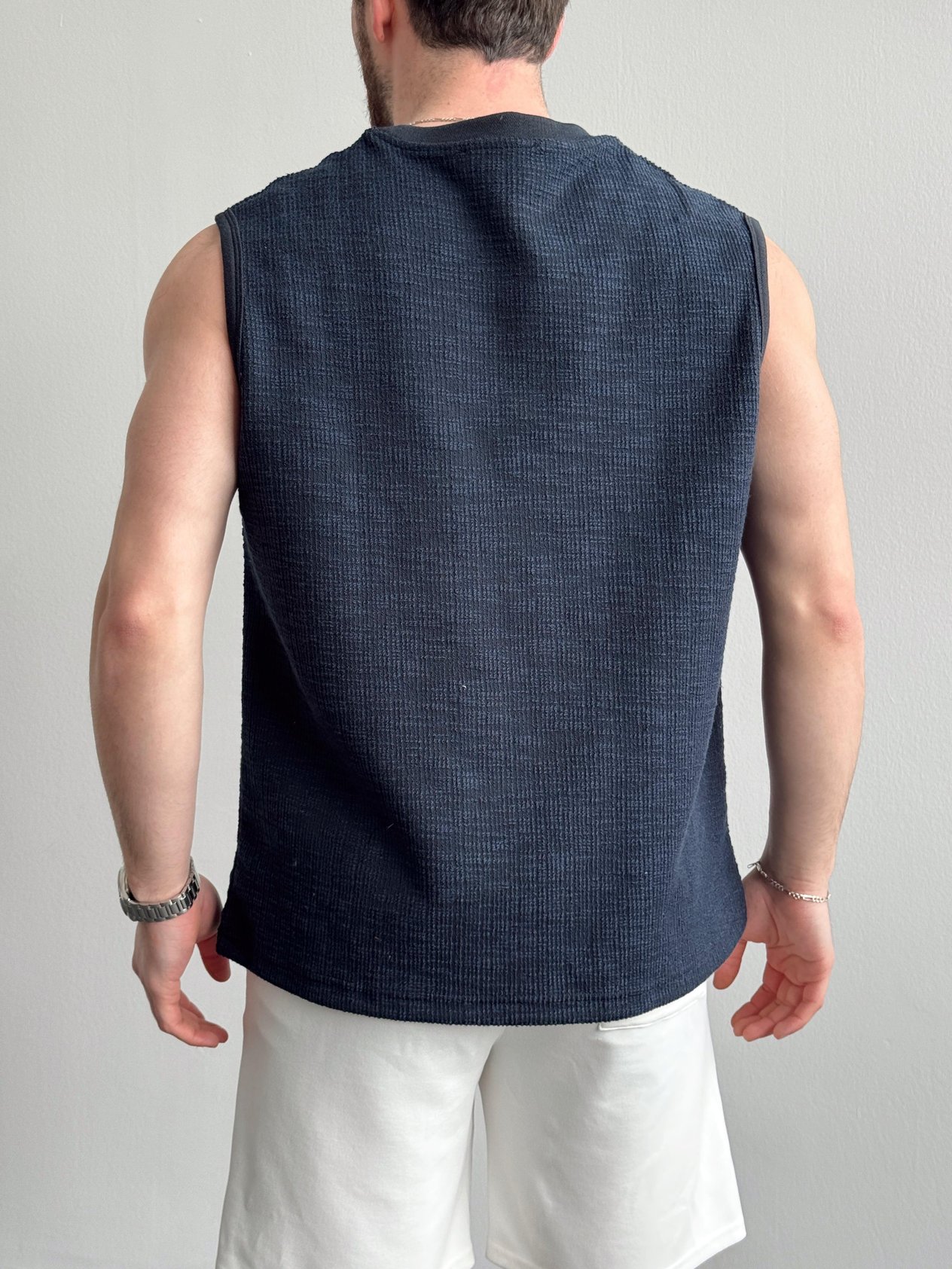 Erkek Özel Premium Seri Regular Fit Dokulu Kolsuz T-Shirt-Lacivert(E1354)Ketench