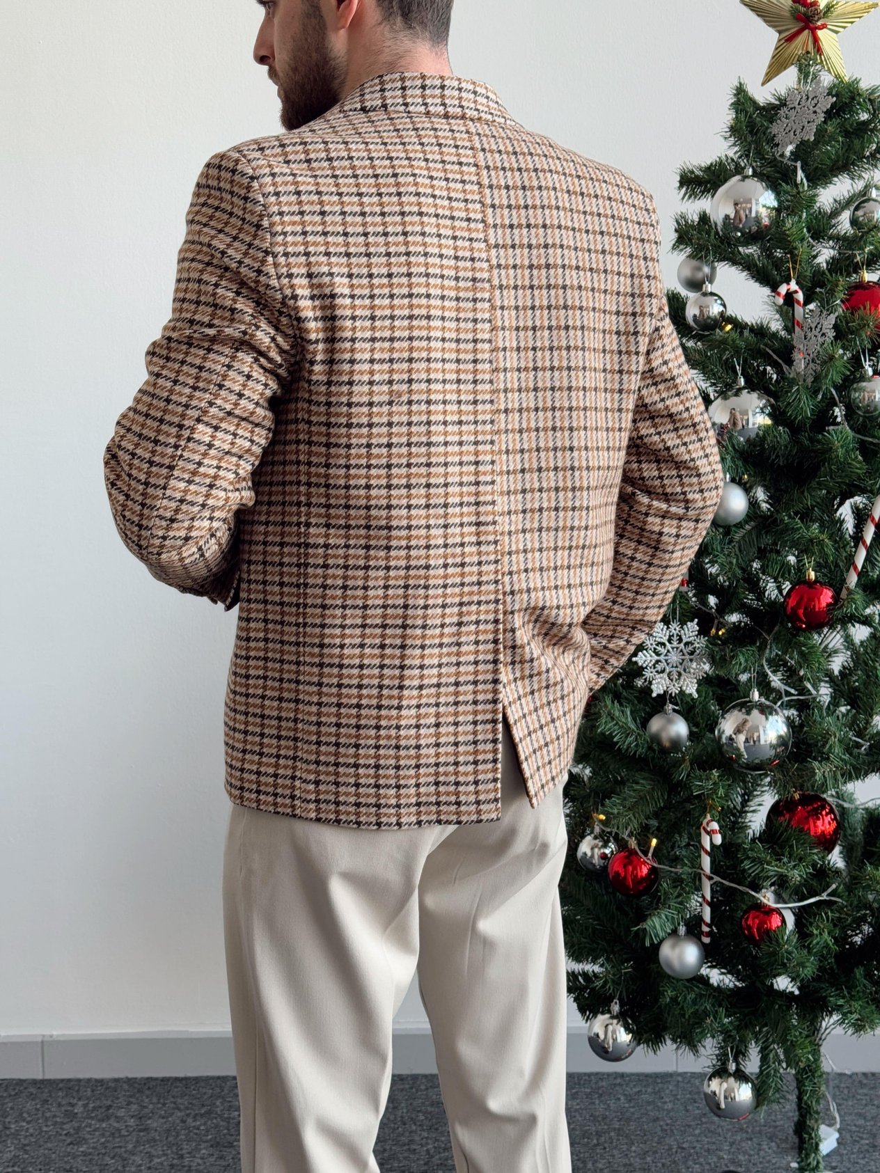 Erkek Özel Premium Seri Vintage Model Kazayağı Desen Blazer Ceket-Taba(E1254)Ketench