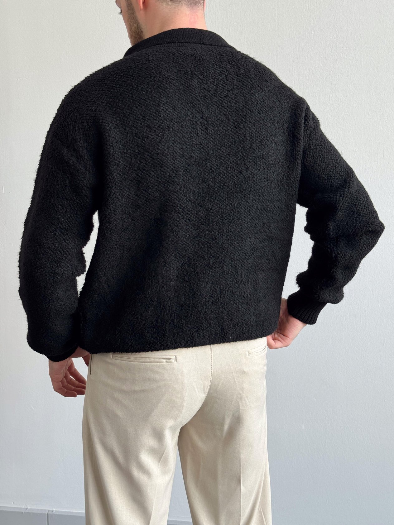 Erkek Premium Kalite Knit Collor Brushed Peluş Detay Polo Yaka Triko Kazak-Siyah(E1194)Ketench