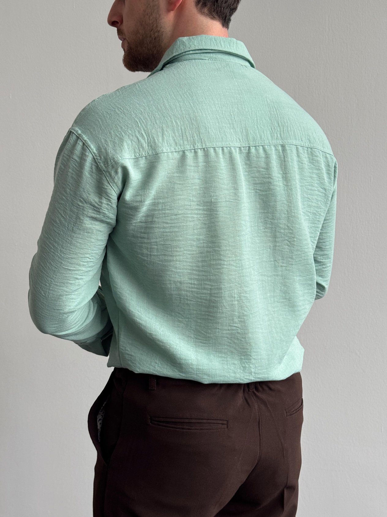 Erkek Premium Kalite Oversize Kalıp Kolay Ütü Teri Emen Dokulu Gömlek-Mint(E1284)Ketench